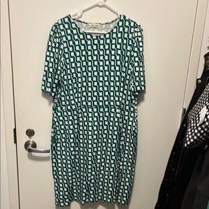 Boden Geometric Green and White Dress